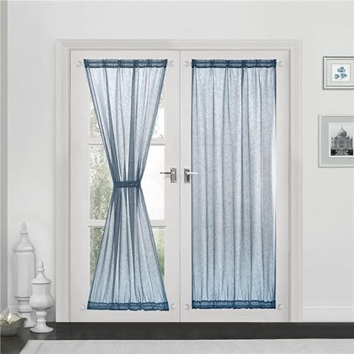 Devola scheibengardine leinenoptik Vorhang scheibengardinen lang modern Unifarbig bistrogardine halbtransparent tür gardinen fensterschal küche gardinen Kurzstores BxH 132x183cm Blau 1 Stück