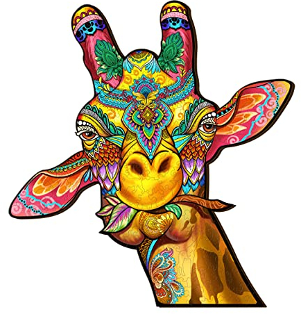 Wooden Jigsaw Puzzles for Adults and Kids, 242 Piece Jigsaw Wood Puzzle -Giraffe, Unique Animal Shaped Puzzle Gift Wall Decoration, 38.9x42cm