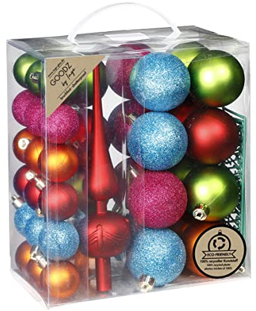 Weihnachtskugeln Kunststoff 4cm-6cm 39er Set mit Christbaumspitze Christbaumkugeln (Mille Fiori)
