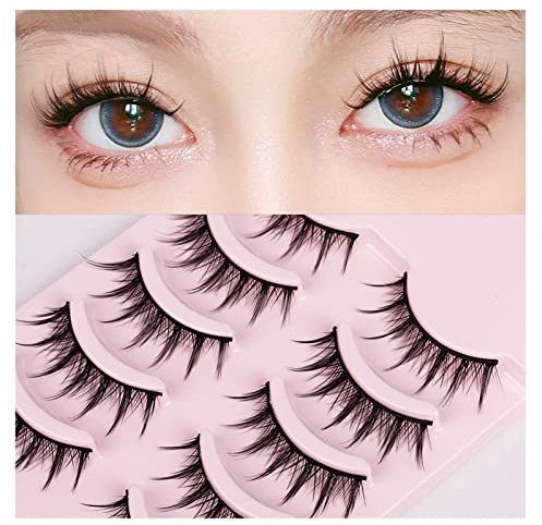 Natürliche Falsche Wimpern,Manga Lashes mit klarem Band Spiky Wispy Wimpern natürlicher Look 5 Paar wiederverwendbar Fake Lashes