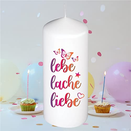 Stumpenkerze Kerze - 365 Tage Glück - Für Dich | bunte moderne Motive Farben auf Tattoofolie für Kerzen | mit Geschenkfolie und goldener Schleife | Geburtstagkerze in Geschenkverpackung