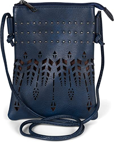 styleBREAKER Damen Mini Bag Umhängetasche Ethno Style und Nieten, Schultertasche, Handtasche, Tasche 02012260, Farbe:Dunkelblau
