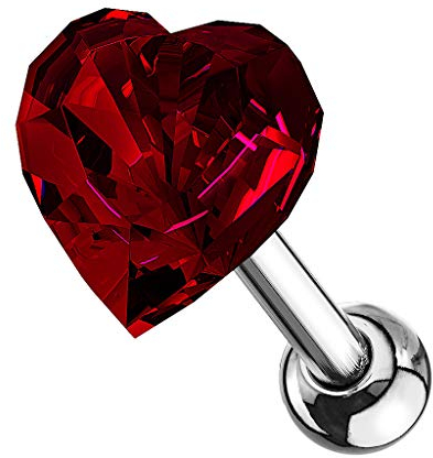 Taffstyle Piercing Stecker Herz Stud Strass Glitzer Zirkonia Kristall Ohr Cartilage Flach Tragus Helix Ohrpiercing Knorpel Barbell Stab mit Kugel Silber Rot