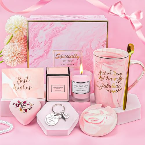 TOLOYE Birthday Gifts for Women, Pink Mug Cup Gift Set Presents for Her with Box, Coffee Cup, Scented Candle, Christmas Gifts for Mom, Sister, Friend, Grandma