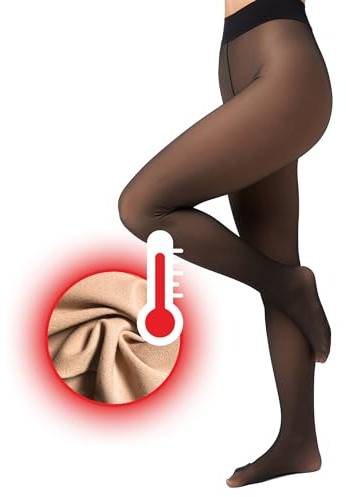 Nur Die Strumpfhose Warm & Transparent mit Innenfleece 80 DEN Thermostrumpfhose gefütterte Fein-Strumpfhose beige durchscheinend Komfortbund Damen