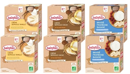 BABYBIO - Gourdes lactées pour bébé - Dès 8 Mois - Au lait de vache BIO - 24x90g (2x3 variétés)