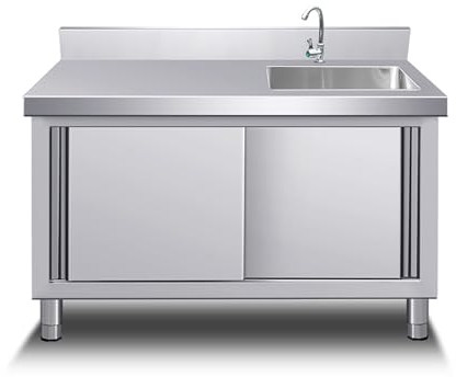 Meuble Evier Cuisine Évier Inox de Cuisine Professionnel Extérieur Évier de Jardin Évier de Restauration Autoportant avec Établi et Chaud/Froid Robinet pour Intérieur de Jardin Extérieur. ( Color : Ri