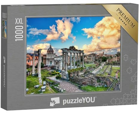 Puzzle 1000 Teile XXL „Forum Romanum erhellt von farbenfrohem Sonnenuntergang mit Hellen Wolken, Rom, Italien“