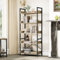 YITAHOME Bookcase 5 Tiers, Floor Standing Book Shelf, Wooden Shelves and Stable Steel Frame Shelving Units with 4 Hooks Industrial Storage for Living Room, Home Office, Oak Color Bookcases