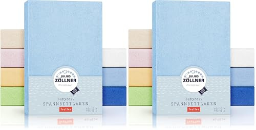 Julius Zöllner Frottee Spannbettlaken für Baby- & Kinderbett, 60x120cm bis 70x140cm, Standard 100 by Oeko-TEX, hellblau 1 Stück (2er Pack)