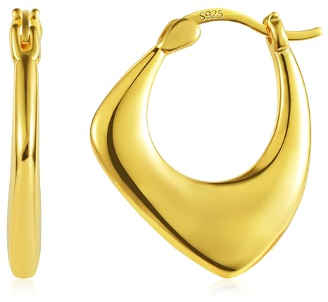 ALEXCRAFT Dick Ohrringe Gold Creolen Eckig Klein Damen 14K Vergoldete Ohrringe Geschenk für Frauen Freundin Mama Mädchen