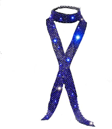 Yurosiay Strass Krawatte Glitzernder Strass Schal für Damen Herren Mode Pailletten Krawatte Lange Strass Schlips Kristall Halstuch Glitzer Party Krawatte für Tanz Cosplay Show Karneval Blau