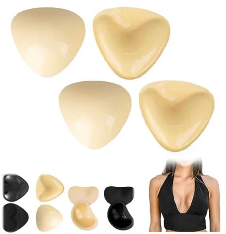 Feaolala Snowy Sticky Bra Inserts Double-Sided Sticky Bra Insert Silicone Adhesive Breast Lift Waterproof Strapless Sticky Push Up Bra for Women Sports Swimsuits Bikini Dress (Skin, 2 Pair,S)