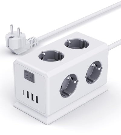 Mehrfachsteckdose mit USB, 6 Fach Steckdosenleiste, Steckerleiste mit Schalter, 3680W Verteilersteckdose Wandmontage,Überspannungsschutz Mehrfachstecker Steckdosenturm für Büro,1.8M Kabel,Grau