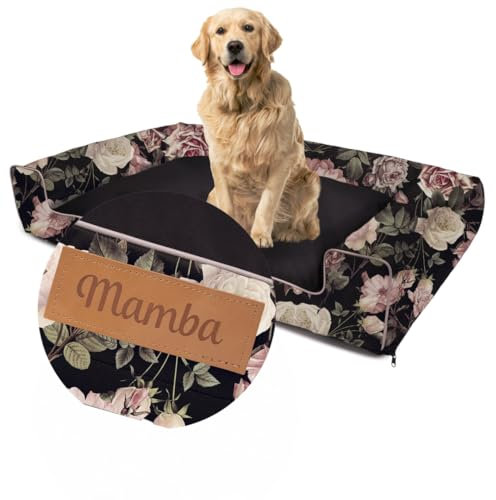 Petsen Personalisierte Hundebett - Grosse Große Mittelgroße Hunde - Hundekissen groß – Hundekörbchen - Hundematte mit Gravieren Namen (Rosen, L 118 x B 78 x H 17 cm)