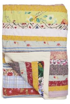 IB Laursen Quilt UNIKA Patchwork m/länglichen Stoffstücken Offwhite Rückseite, B: 130 L: 180