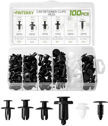 FINTERRY Befestigungsclips Auto zur Demontage, 100 Stück Karosserie Clips Kunststoff Spreiznieten für Autos - Zur Befestigung diverser Autoteile 6 Arten Türverkleidung Clips Nylon