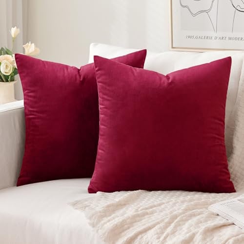 Slozzi 2er Set Samt Kissenbezüge Haushalt Dekokissen Dekorative Kissenhülle Weich Sofakissen für Sofa Schlafzimmer Wohnzimmer 40x40 cm Weinrot