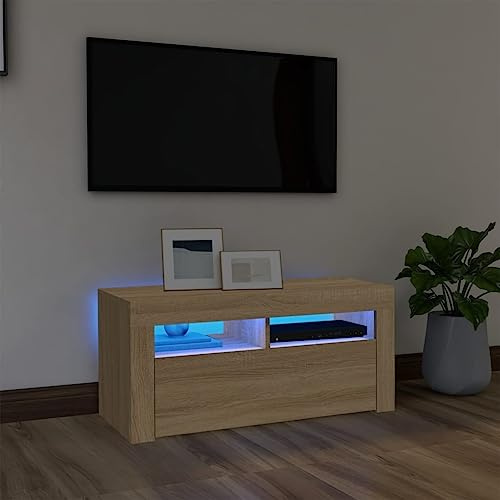 LIANGDONFC tv Schrank、tv hängeboardtv schrankTV-Schrank mit LED-Leuchten Sonoma-Eiche 90x35x40 cmGeeignet für Vorhangfassaden, Wohnräume und Büros