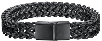 Richsteel Armband für Herren Männer Edelstahl Magnetverschluss Chain Kette Armbänder 12mm Breite Schwarz 19cm
