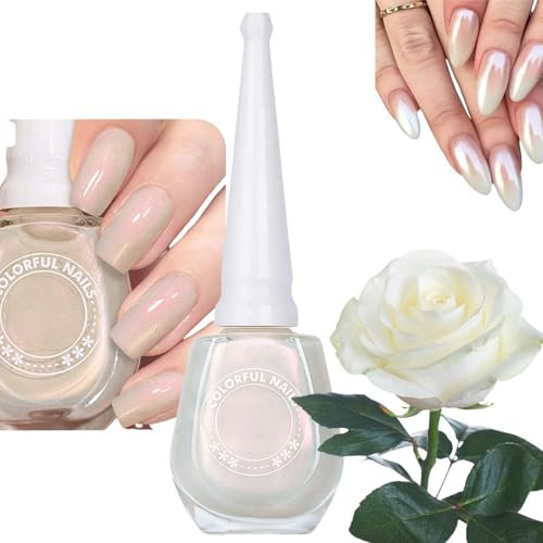 White Pearl Glitter Nail Polish, Quick Dry Varnish, Shimmer Gel, Clear Long Lasting, Cream and Milky Polish for Women