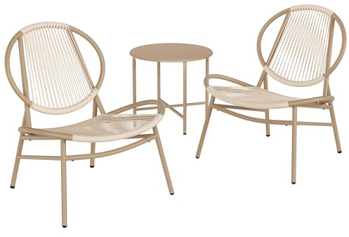 SONGMICS Set di 3 Mobili da Giardino Trattoria, Sedie Acapulco, Sedie da Esterno, Tavolino e 2 Sedie, Set di Mobili per Interni ed Esterni, Portico del Balcone, Marrone Cammello GGF021K01