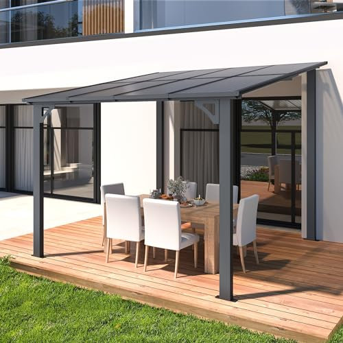 U-MAX 2.4m x 2.4m Aluminium Gazebo,Wall-Mounted Awning Gazebo,Lean to Pergola,Hardtop Roof Heavy Duty Metal Pergola for Outdoor Garden