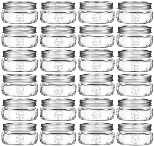 Esrentle Wide Mouth Mason Jars 8 oz - 24 Pack 8 oz Glass Mason Jar with Airtight Lids and Bands, Half Pint Canning Mason Jars for Pickling, Meal Prep, Jelly, Jam, Honey, Spice, Overnight Oats