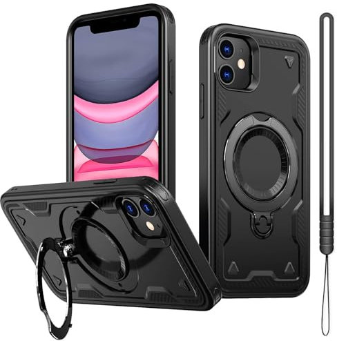 GOTOURED for iPhone 11 Case,XR Phone Case,[Metal Stand Ring Holder] [Military Grade Drop Protection] Slim Flexible Bumper Shockproof Sturdy Magnetic Cover Protective for iPhone 11/XR (Black)