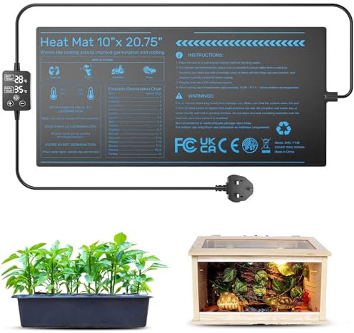 Zyncove Tapis chauffant pour semis avec double affichage, 50,8 x 25,4 cm, tapis chauffant imperméable pour semis de poivre, tomate, germination, reptiles, brassage et incubation en serre
