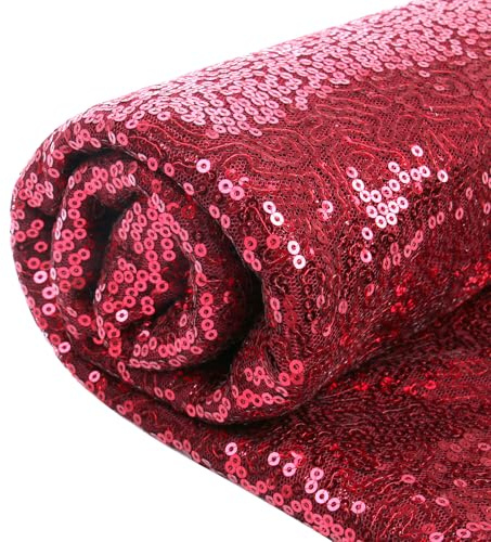 YIEMI Tessuto di paillettes, tessuto di paillettes per abbigliamento alla moda, decorazione di giocattoli, tovaglia di paillettes e fai da te ecc. (1 iarda, bordeaux)