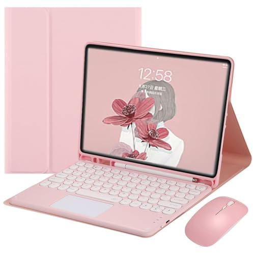 JZCZMCE Funda con Teclado para Samsung Galaxy Tab S6 Lite 10.4'' 2022/2020, Contiene Ñ, Teclado Inalámbrico Desmontable Magnético con Ratón Bluetooth,Rosado