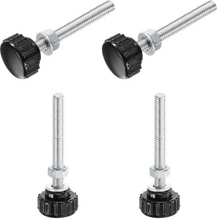 sourcing map 4 Sets Knurled Knobs Thumb Screws with Nuts Washers, Metric M5 x 45mm Male Thread 18mm Plastic Head, Zinc Plated Carbon Steel Stud Hand Knobs Clamping Thumbscrews Handles, Black