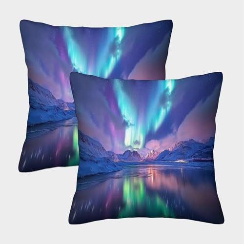 kaiyun Himmel Over The Frozen Lake Kissenbezug,2er-Pack 40x40cm Kissenbezug,Sofa Kissen,modernes Nordlichter,Schlafzimmersofa,Outdoor-Kissenbezug