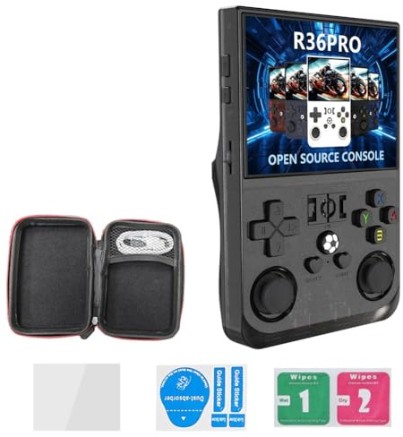 Puleuroy Consola de Juegos Retro Portátil R36PRO de 128 GB y Pantalla HD de 3,5 Pulgadas, Reproductor de Vídeo Portátil de Bolsillo Compatible con para Más de 30 Emuladores B