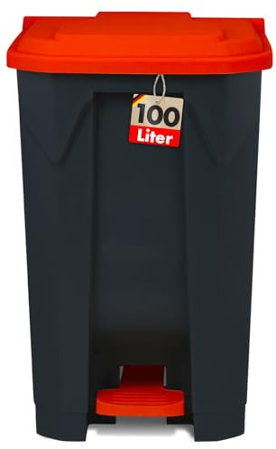 KARAT Poubelle avec couvercle hermétique et 2 poignets de transport en plastique pour usage intérieur extérieur, résistant aux intempéries, Idéal pour Jardin Restaurant (Rouge (Olaf), 100l)