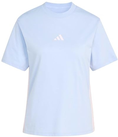adidas Women's Essentials 3-Stripes Cotton T-Shirt, Glow Blue/Clear pink, S