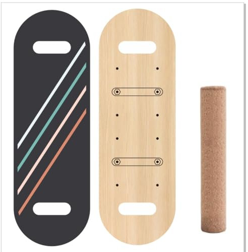 Balance Board Trainer, Wooden Balancing Board with 3 Adjustable Stoppers, Balance Roller Boards to Build Core Stability, Wobble Board for Skateboarding, Hockey, Snowboarding, Surfing & Yoga Training