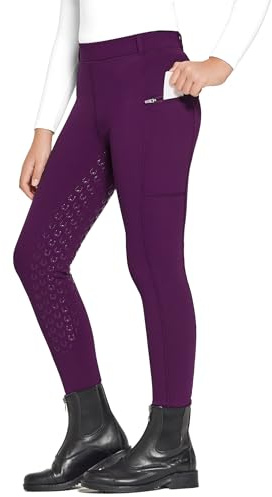 FitsT4 Sports WinterReithose Kinder Winter Reitleggings Mädchen Silikon Vollbesatz Thermo Reithose mit Handytasche und Taschen,Lila,S