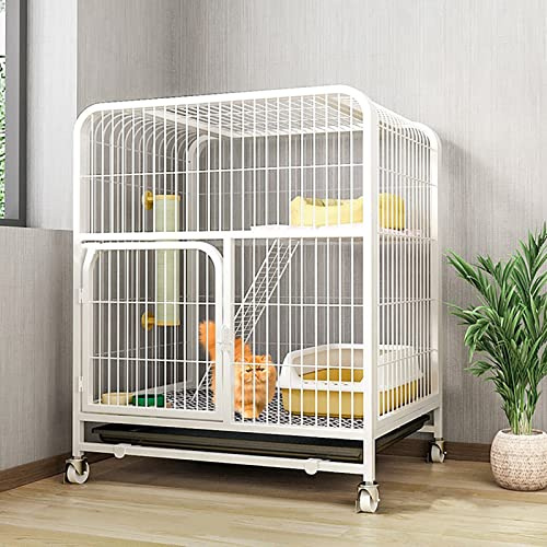 Katzenkäfig mit Rollen - 2-stöckiges Laufgitter und Gehege mit Rampe, Betten und Hängematte für den Innen- und Außenbereich