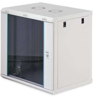 DIGITUS Netzwerkschrank – 19 Zoll 12HE – Unmontiert – Dynamic-N – Grau | 450 mm Tiefe – 320 mm Nutztiefe – Wandmontage – 60 kg Traglast – Glastür