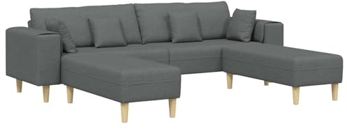 Qifoedo Dunkelgraues 3tlg. Ecksofa 250x188x76 cm mit 2 Ottomanen & 4 Kissen, Sperrholzrahmen, Atmungsaktiver Stoff, 4-Sitzer Couch für Wohnzimmer, Büro, Loft
