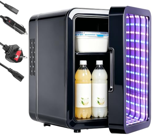 Lightasea Mini Fridge,Mini Fridge for Bedrooms,4 Liter/6 Cans,Portable Cooler and Warmer, AC/DC Power Small Fridge,Quiet,With RGB lighting mode,for Bedrooms, Car,Drinks,Skincare,Travel(Dark blue)