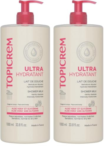 Topicrem - Ultra Hydratant Lait de Douche - Nettoie en Douceur, Hydrate la Peau - Visage et Corps - Texture Fondante, Parfum Relaxant, Peaux Sensibles, Normales à Sèches - Fabrication Française - 1L