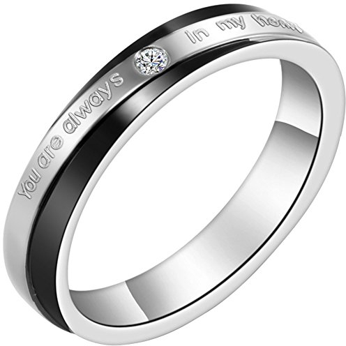 JewelryWe Schmuck Edelstahl You Are Always In My Heart Damen Ring Engagement Versprechen Ringe Hochzeitsband 4mm Breite Größe 54