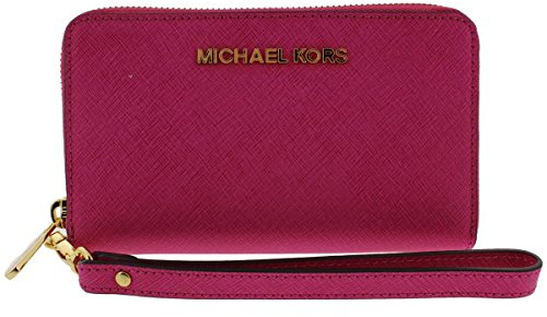 Michael Kors Womens Jet Set Travel Leather Wristlet Organizer Wallet Pink Small
