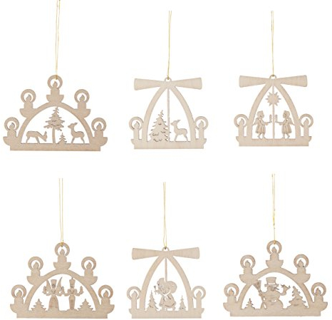 DREGENO Baumbehang Erzgebirgs-Motive, 6 Figuren Laubsäge-Arbeit aus Holz von DREGENO SEIFFEN – Original erzgebirgische Handarbeit