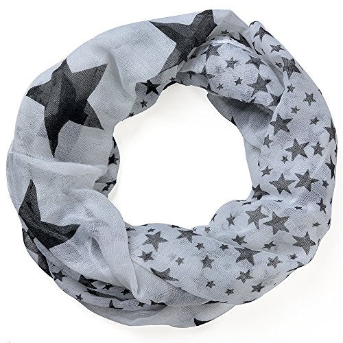 Miobo Leichter breiter Stern Loopschal Snood Schlauchschal Rundschal in vielen schönen Farben (One Size, Weiss)