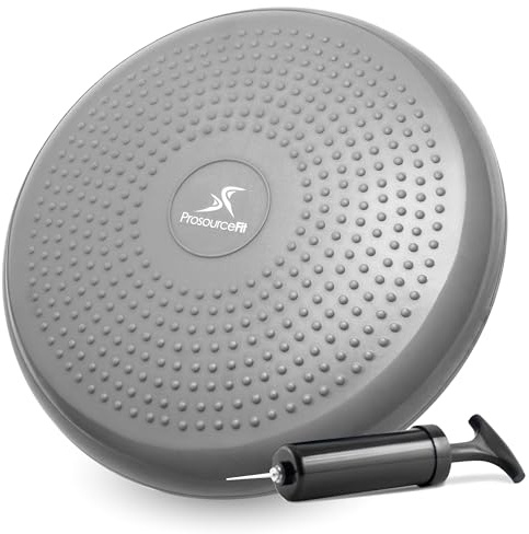 ProsourceFit Core Balance Disc Trainer, 14 Diameter with Pump for Fitness, Balance Training, or Seating; Wobble Board for Core Stability; Flexible Floor Cushions for Kids, Gray