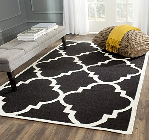 SAFAVIEH Dhurries Collection Area Rug - 6' x 9', Black & Ivory, Handmade Flat Weave Wool, Ideal for High Traffic Areas in Living Room, Bedroom (DHU633A)